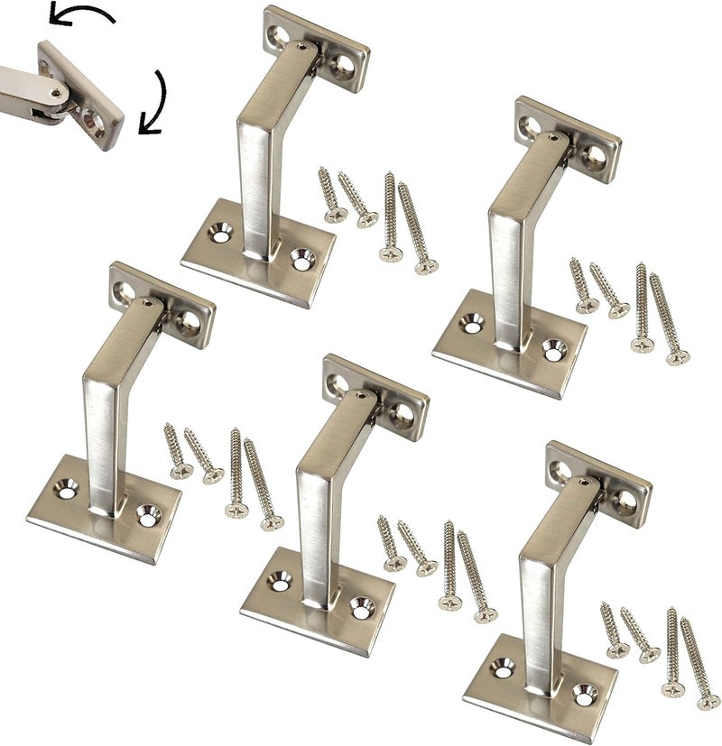 Langdoly 3-3/8" High Swivel Handrail Brackets for Staircase Stair Railing Heavy Duty Black Brackets with Screws (Pack of 5) (Satin Nickle) - Image 1